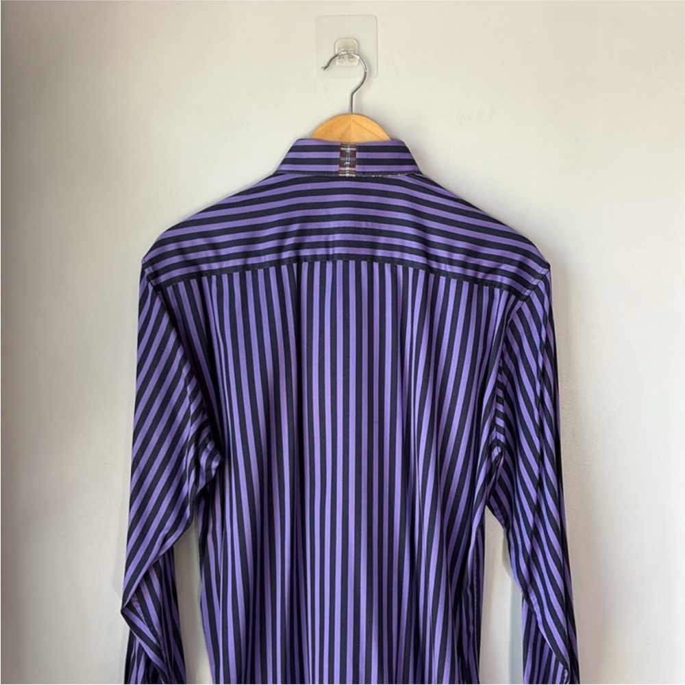 Robert Graham Purple Black Stripe Shirt Reverse Paisley Cuff - Picture 3 of 8